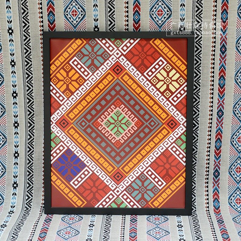 广西壮锦图案民俗文化元素画报少数民族特色壁挂年画壮锦