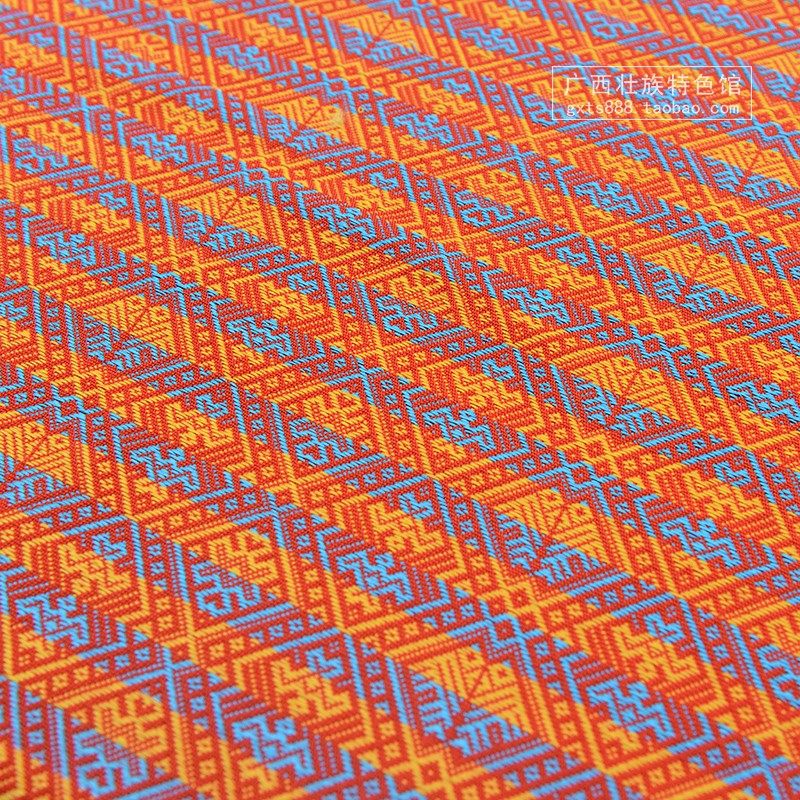 广西民族象征图形壮族传统鱼燕双纹壮提花布料壮锦