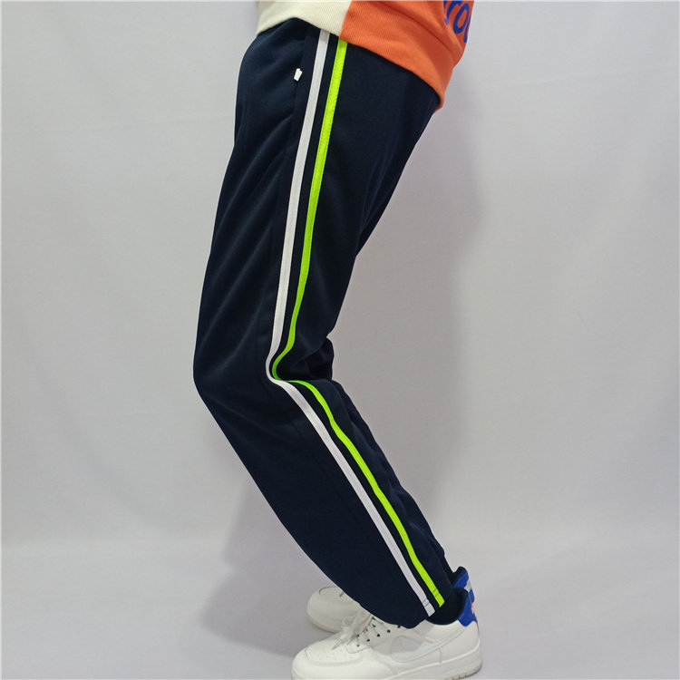 校服裤子男女直口宽松运动长裤中小学生白绿条两道运动长裤