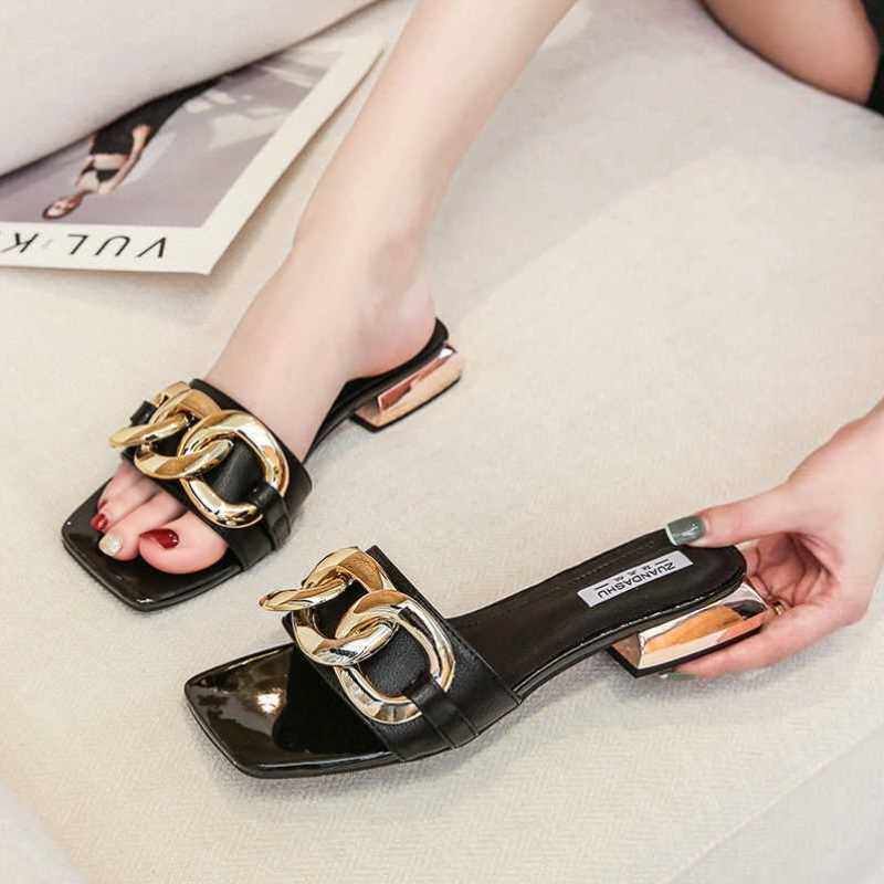 凉拖鞋女夏外穿女 网红百搭2021新款高跟时尚一字拖 爆款女士凉拖