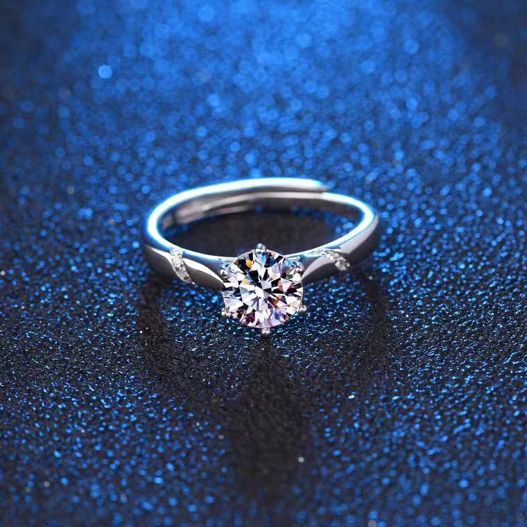 进口一克拉结婚求婚白金18ks925克拉六爪经典戒指