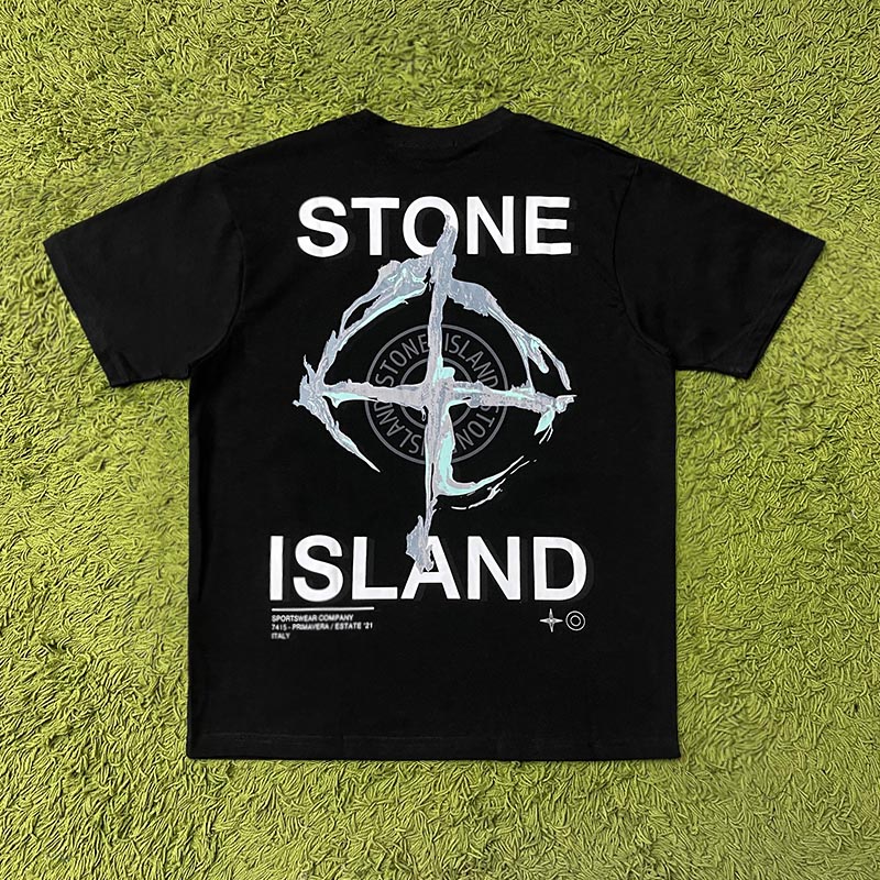 Stone 石头 溶解罗盘logo字母印花流行潮牌休闲纯棉圆领短袖T恤男
