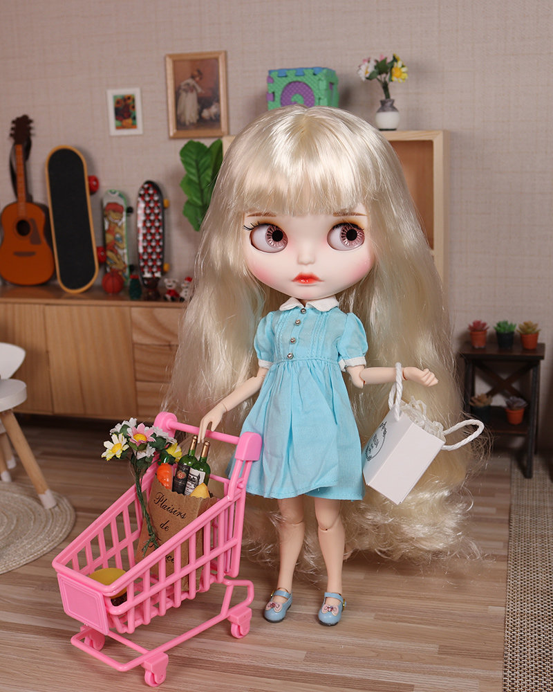 dbsblythe小布布娃娃米白长卷卷发喷妆改妆成品娃娃