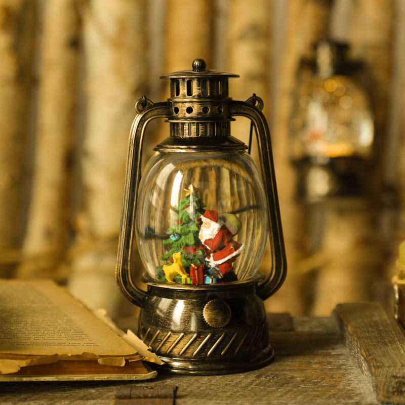 圣诞节装饰品煤油灯形状马灯创意房子水晶球音乐盒节日摆件