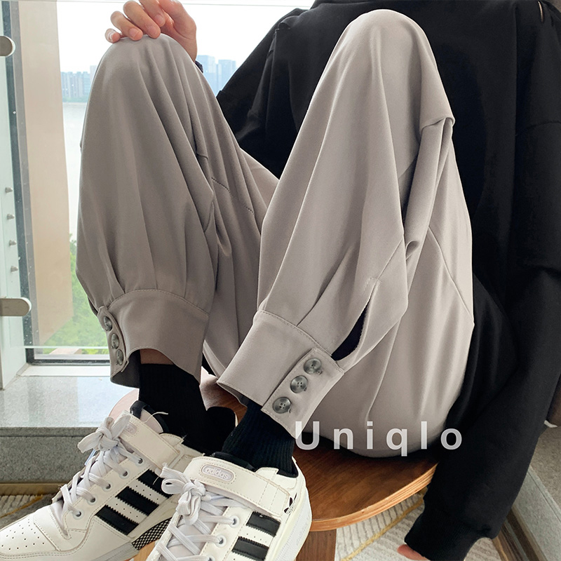 ins痞帅西裤男夏季直筒坠感高级感炸街男装潮牌设计感休闲西装裤