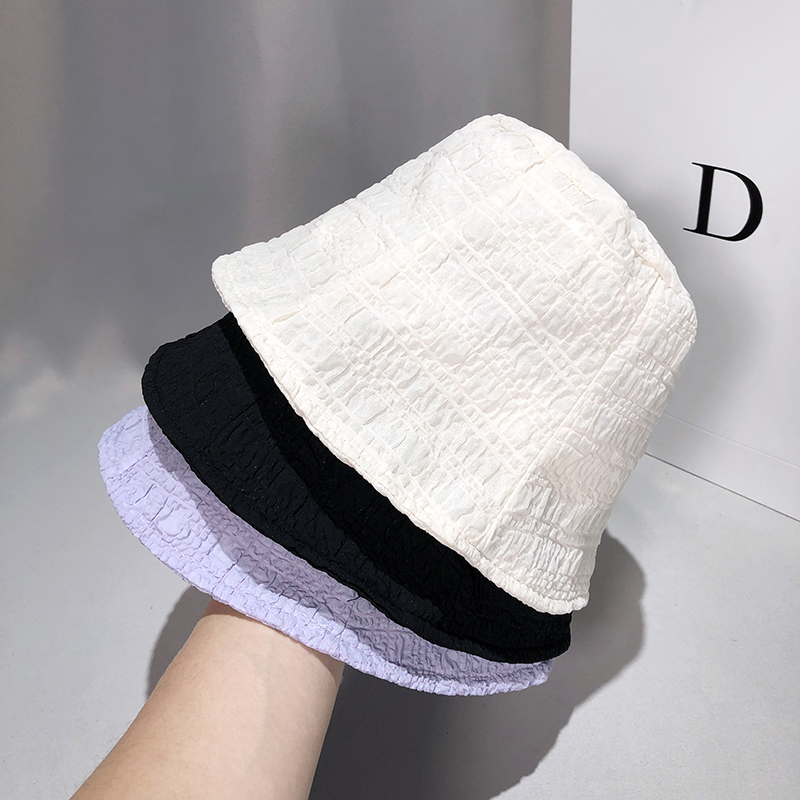 日本小众气质褶皱渔夫帽子子女夏季雪纺薄款帽子