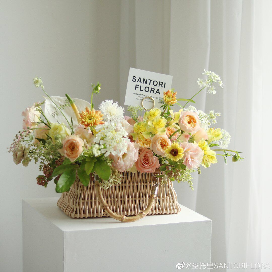 花艺插花柳编手提竹节迷你篮子编织时尚柳藤花篮