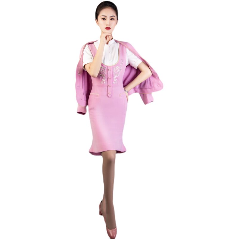吉祥航空制服职业套装空姐空乘粉色美容院导购前台职业女裙套装
