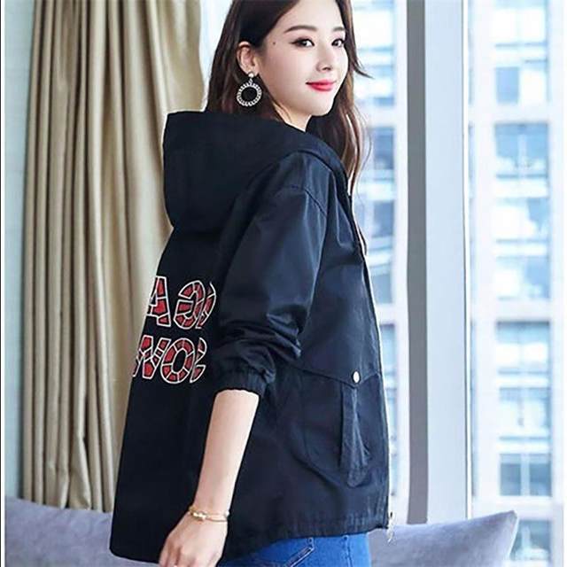 Jiali Bu short coat female Spring and Autumn new Korean casual hooded windbreaker jacket tide loose Jiali Bu short coat female Spring and Autumn new Korean casual hooded windbreaker jacket tide loose