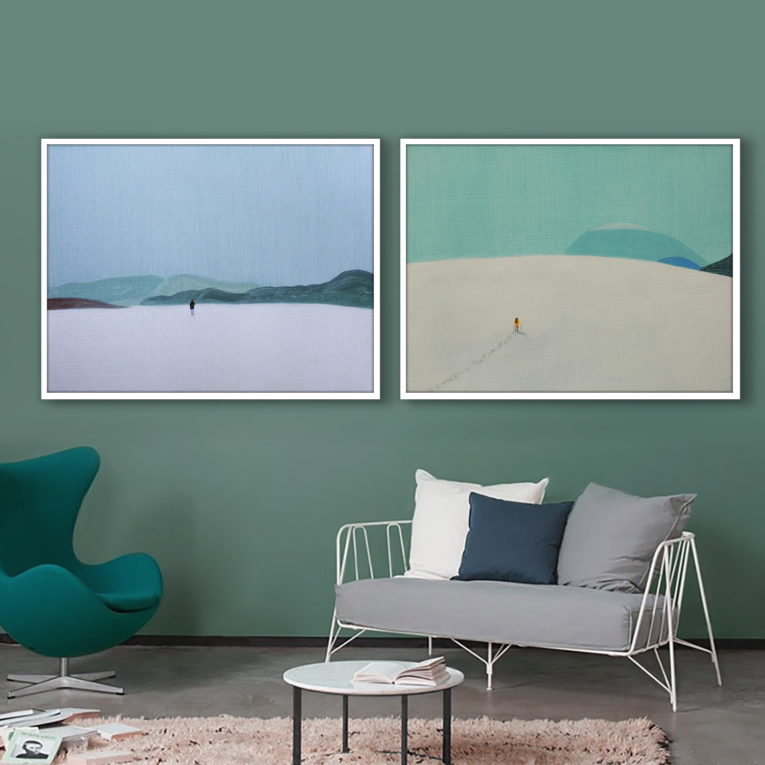 远处有小人儿北欧极简色块挂画现代简约玄关沙发现代装饰画