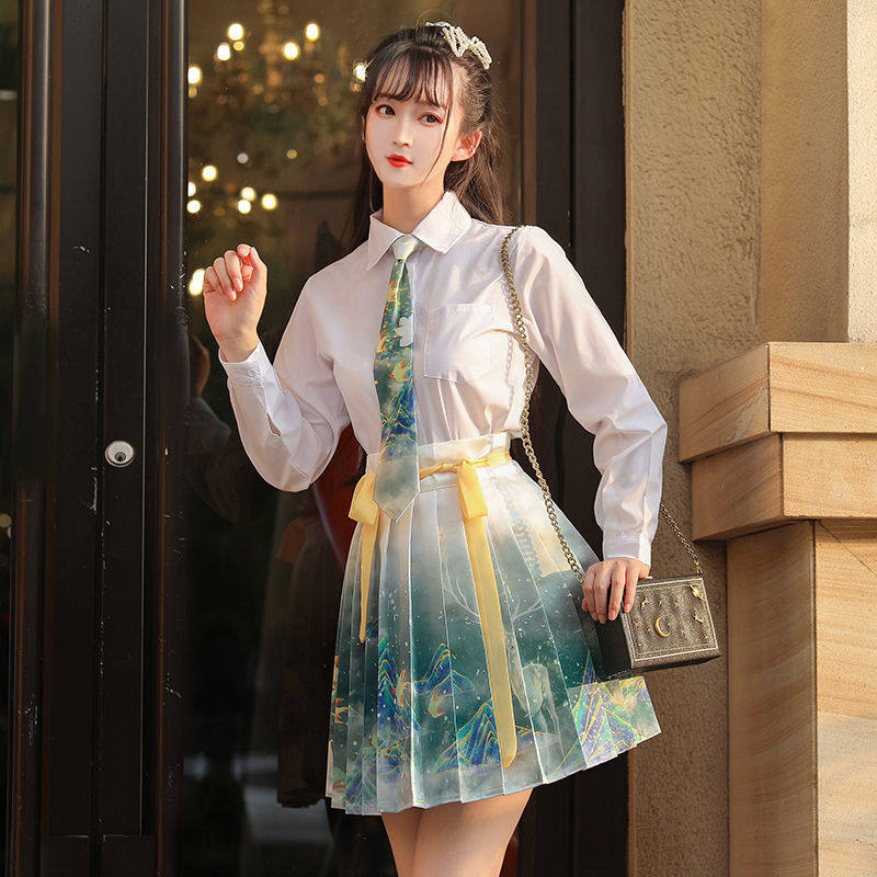 三月引鹿入梦原创汉服女国风改良汉元素学生jk时尚套装