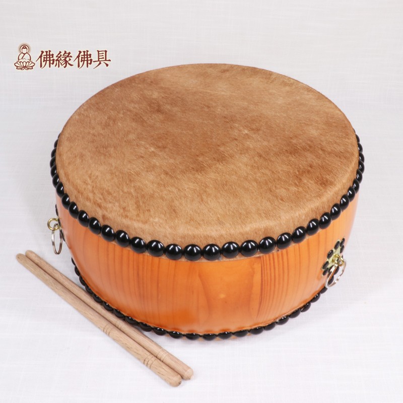 佛教全套法器台湾实木三脚扁鼓铃鼓12寸佛堂堂鼓