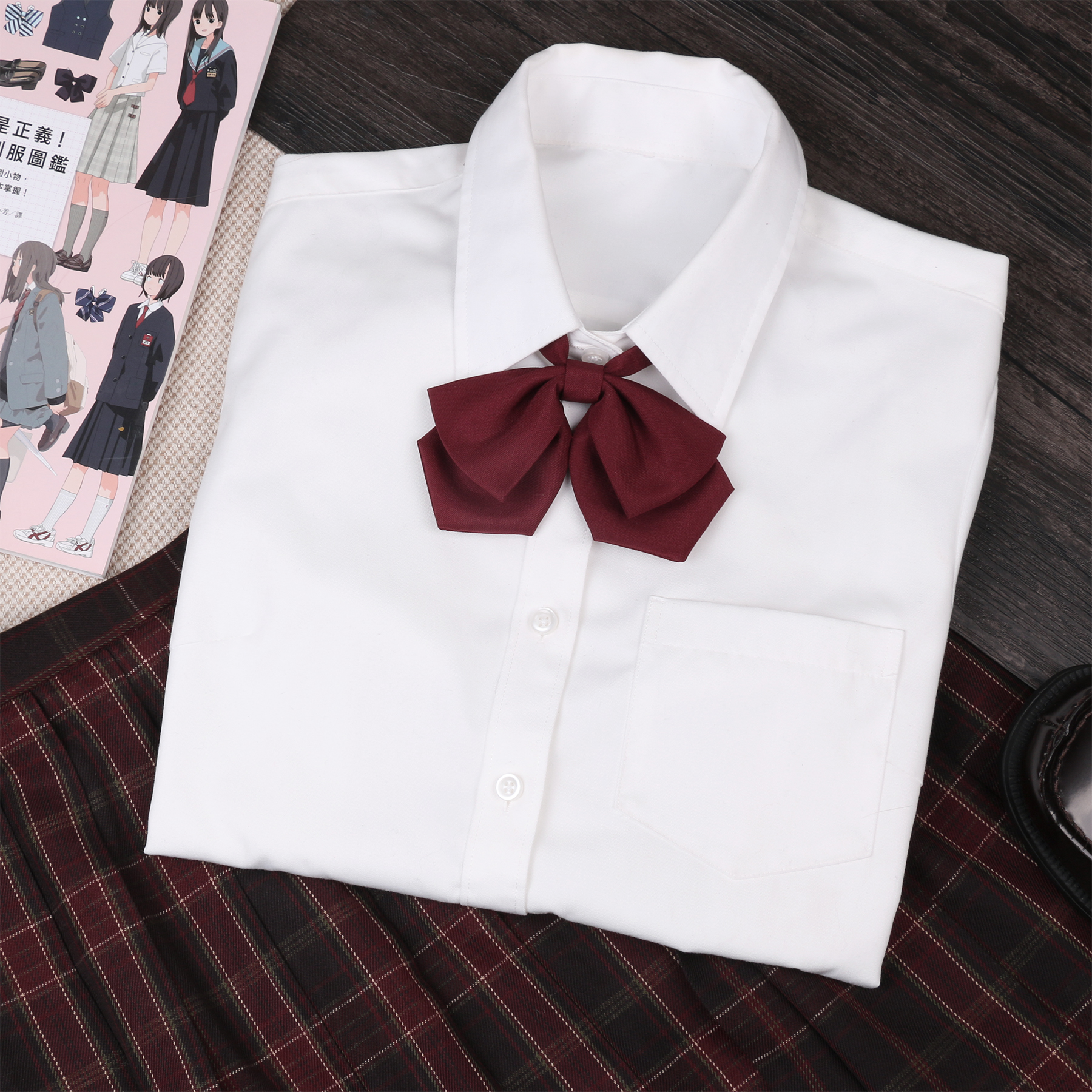 shindek尖尖jk纯色尖角双层领结女学生领花赤色领结