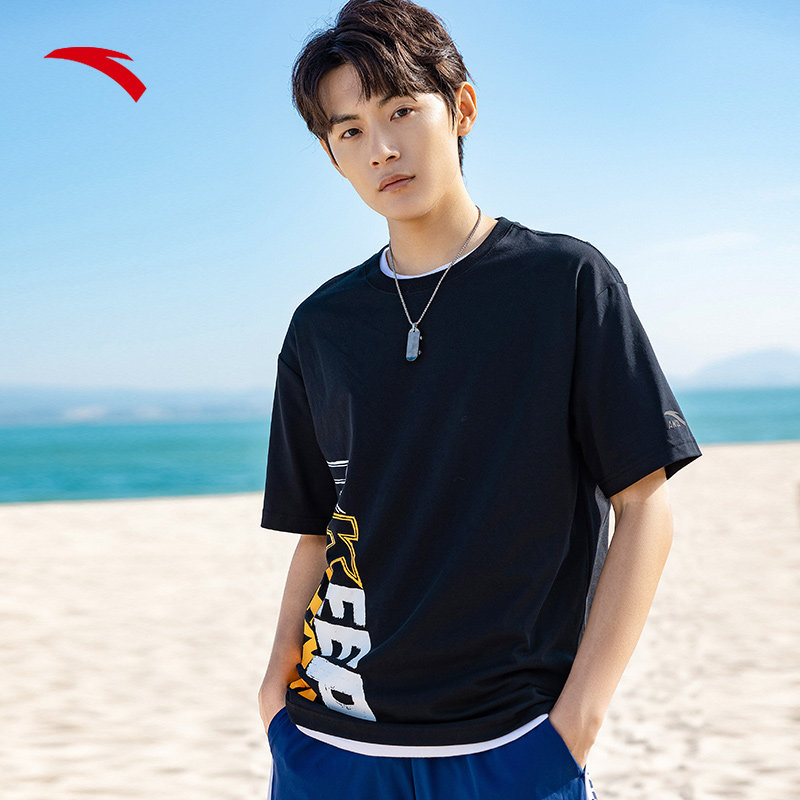 时尚安踏短袖恤男夏季印花潮流运动服针织宽松运动t恤