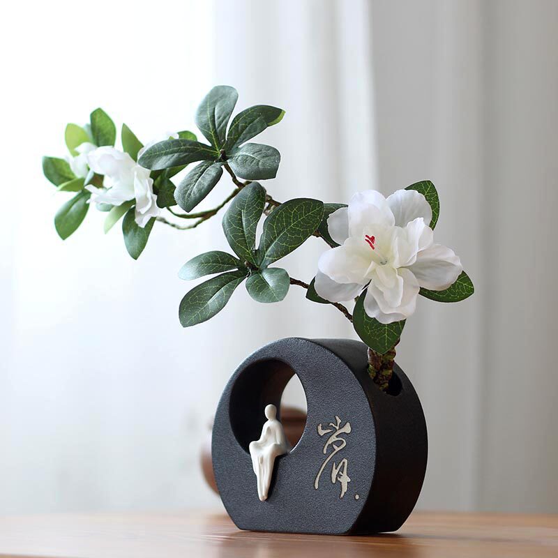 新中式客厅摆设禅意真假仿真插花玄关家居饰品摆件花瓶