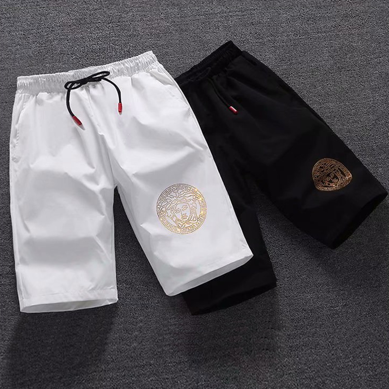精神社会小伙裤子男士夏季新款潮流烫钻宽松五分裤潮牌冰丝短裤男