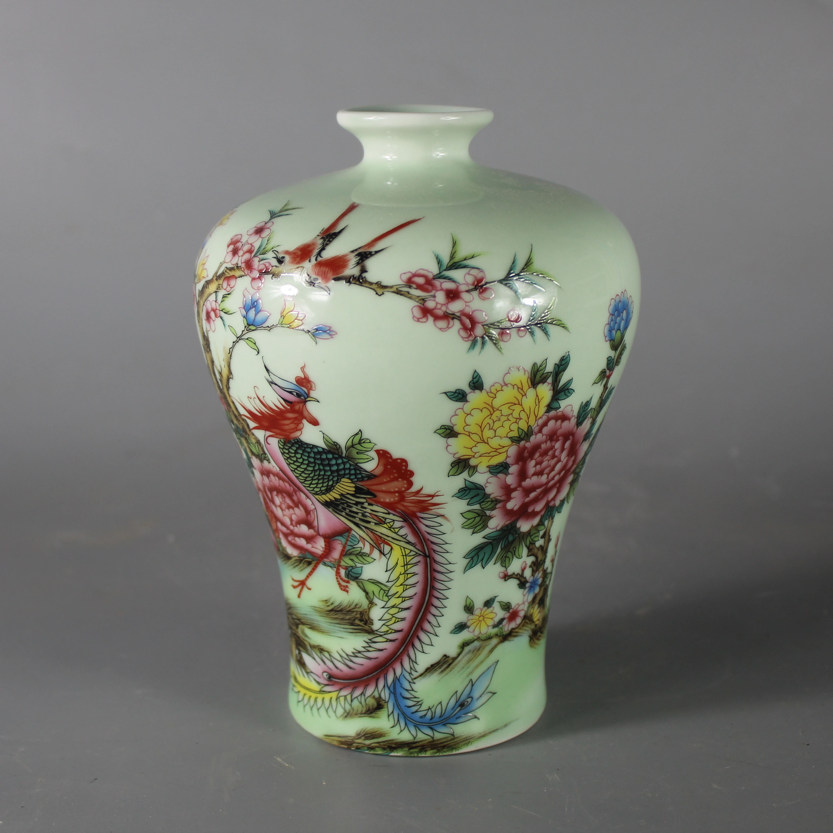 景德镇仿古陶瓷清同同治粉彩祥凤莱仪花鸟梅瓶摆件