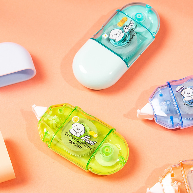 得力胶囊修正套装中小学生大容量透明卡通儿童涂改修正带