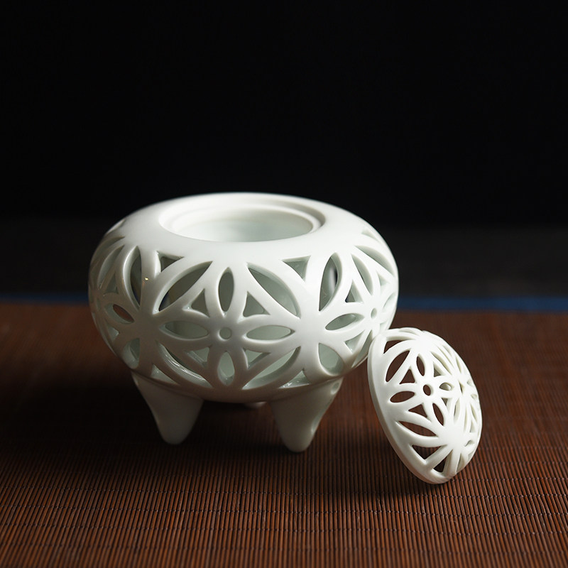日本原装进口有田烧白瓷七宝镂空工艺香炉薰香器具香薰炉
