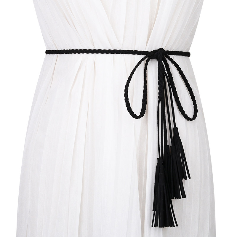 流苏连衣裙汉服百搭简约裙带打结裙子连衣编织腰带