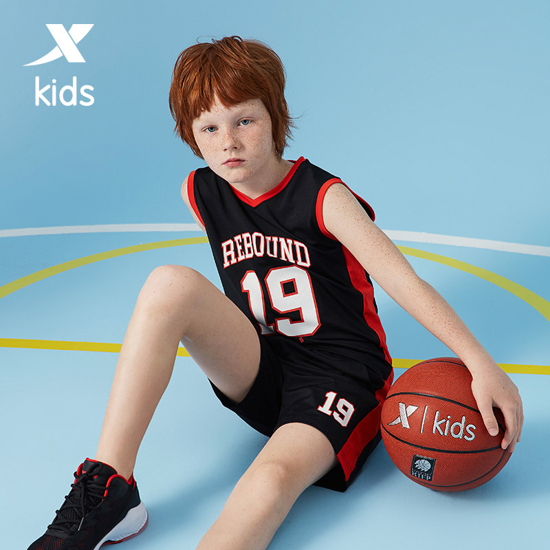 特步童装男童篮球服套装夏装2021秋季儿童背心短裤速干运动装套装