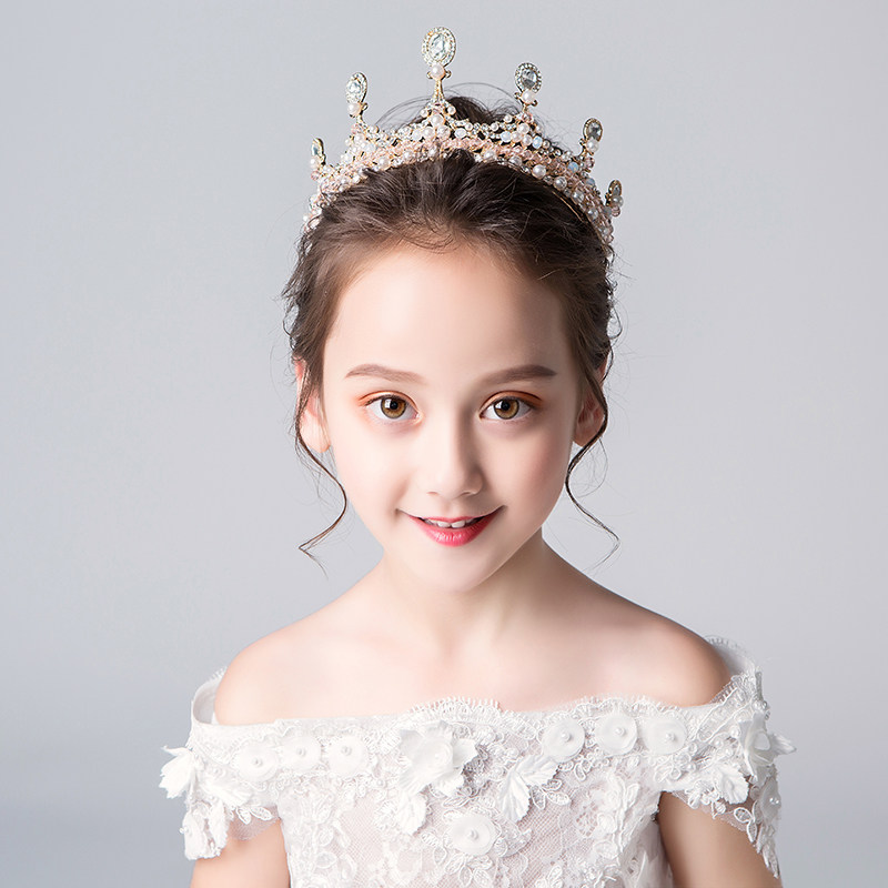 儿童公主礼服王冠发饰头箍花童婚纱头饰女童六一节日演出配饰皇冠