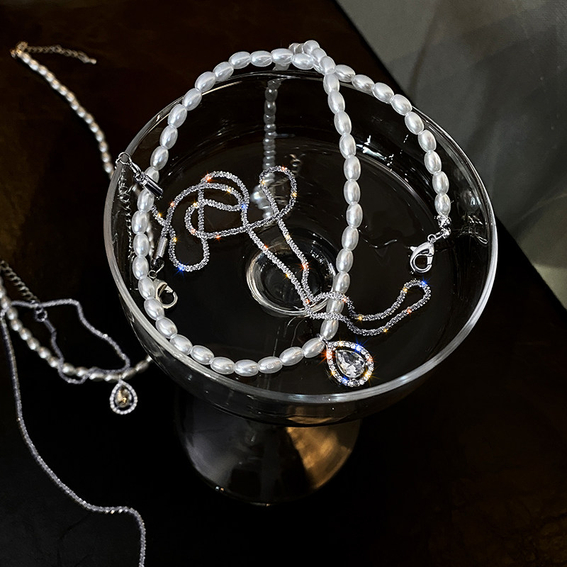 lacelips天使之泪叠戴珍珠水滴链条项链韩国轻奢小众项链