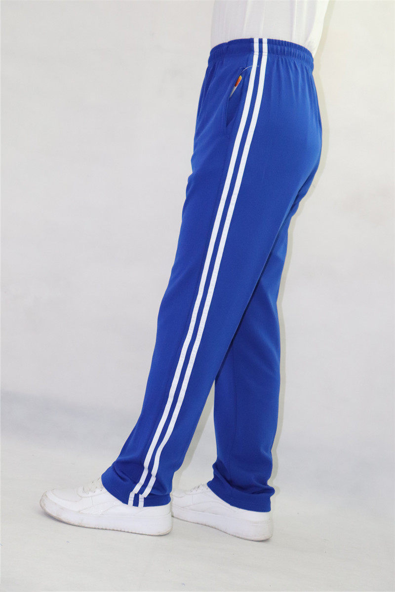 宝蓝蓝色校服裤子男女一条粗白运动秋冬小学学生校服