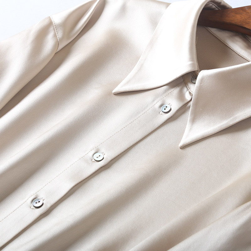 醋酸缎面衬衣2022春夏新款垂感丝滑灯笼袖侧衬衫