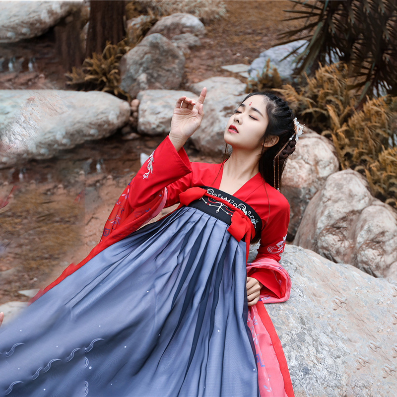 汉服女中国风超仙齐胸襦裙古装飘逸仙气古风改良版学生套装现代