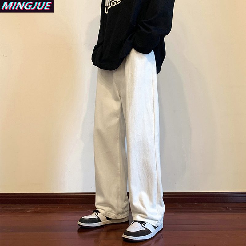 纯白牛仔裤男直筒宽松美式vibe风裤子高街ins潮牌垂感白色阔腿裤