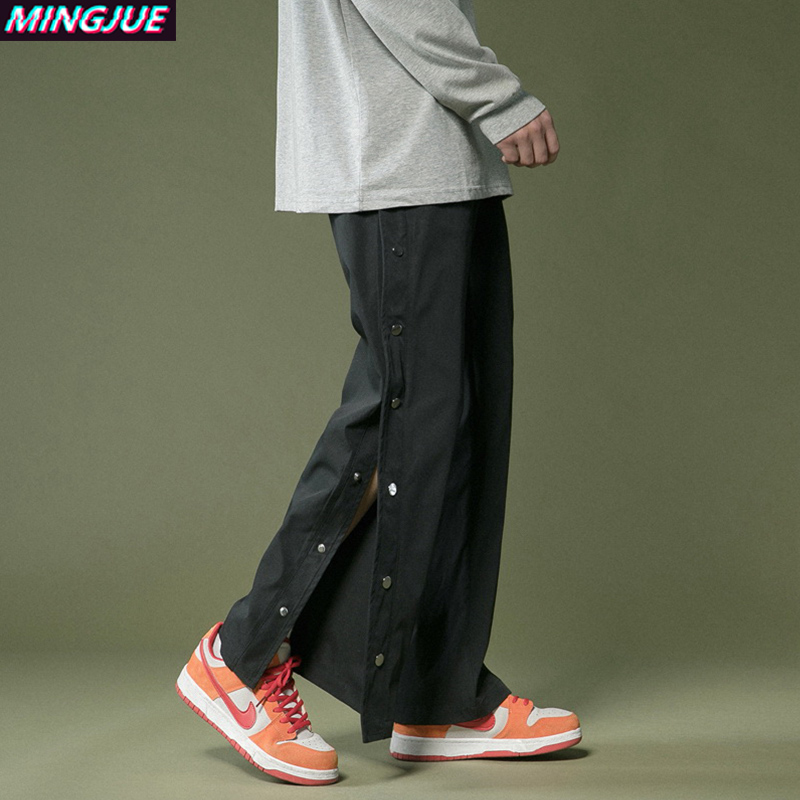vibe风裤子高街ins潮牌休闲工装美式排扣裤男直筒拖地宽松阔腿裤