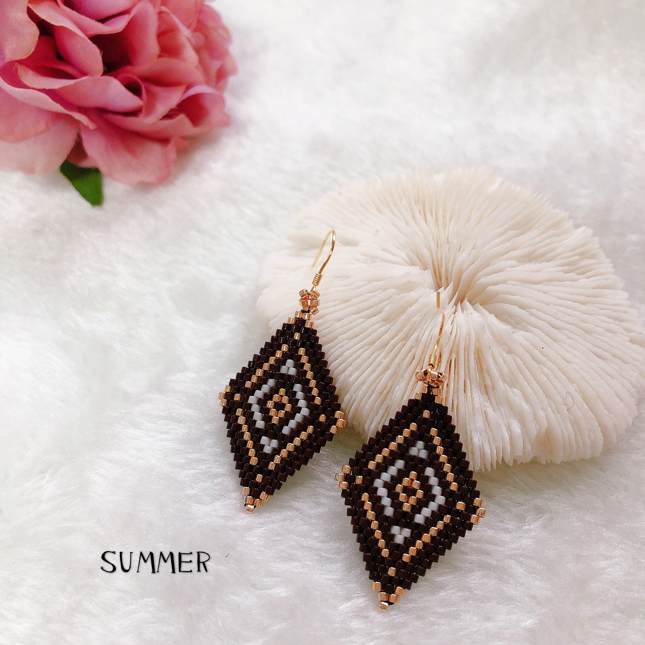 summer手作全新miyuki古董珠串串珠民族风复古古波耳环