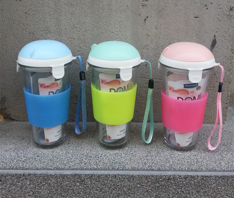 韩国glasslock玻璃杯创意便携刻度水杯学生文艺可爱玻璃杯