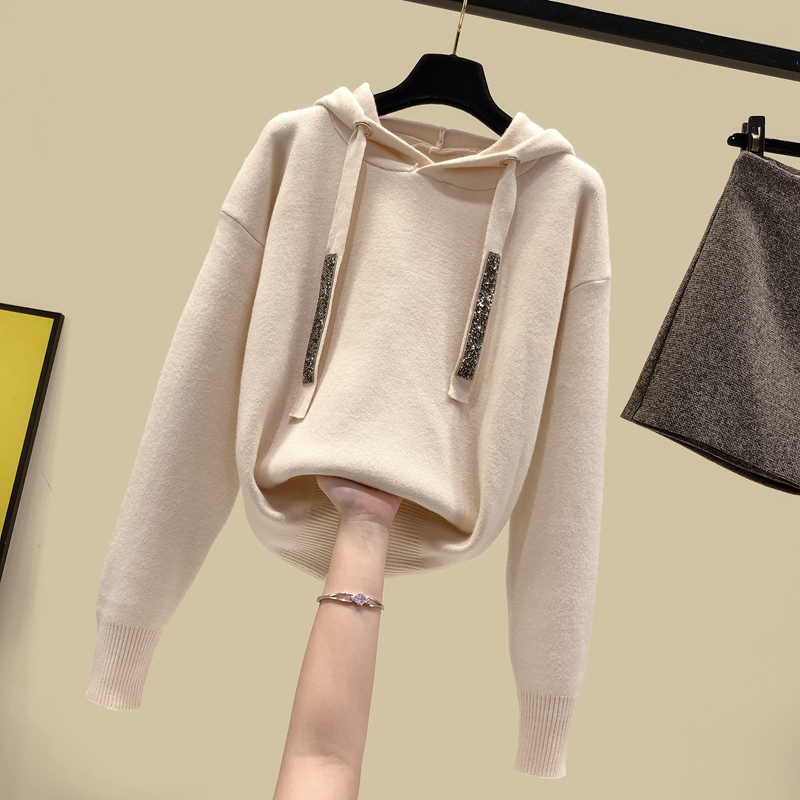 春装新款韩版宽松短款套头连帽打底针织衫毛衣女长袖上衣卫衣外套