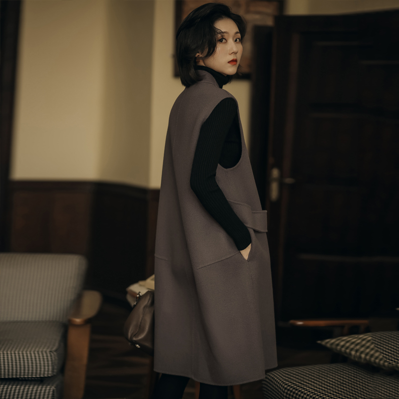 无谓呢子马甲2021冬季新款宽松女装中长款直筒羊毛背心马夹外套女