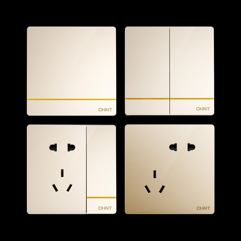 开关86型大板香槟金单控五孔家用墙壁面板usb暗装2l-正泰伊诺专卖店