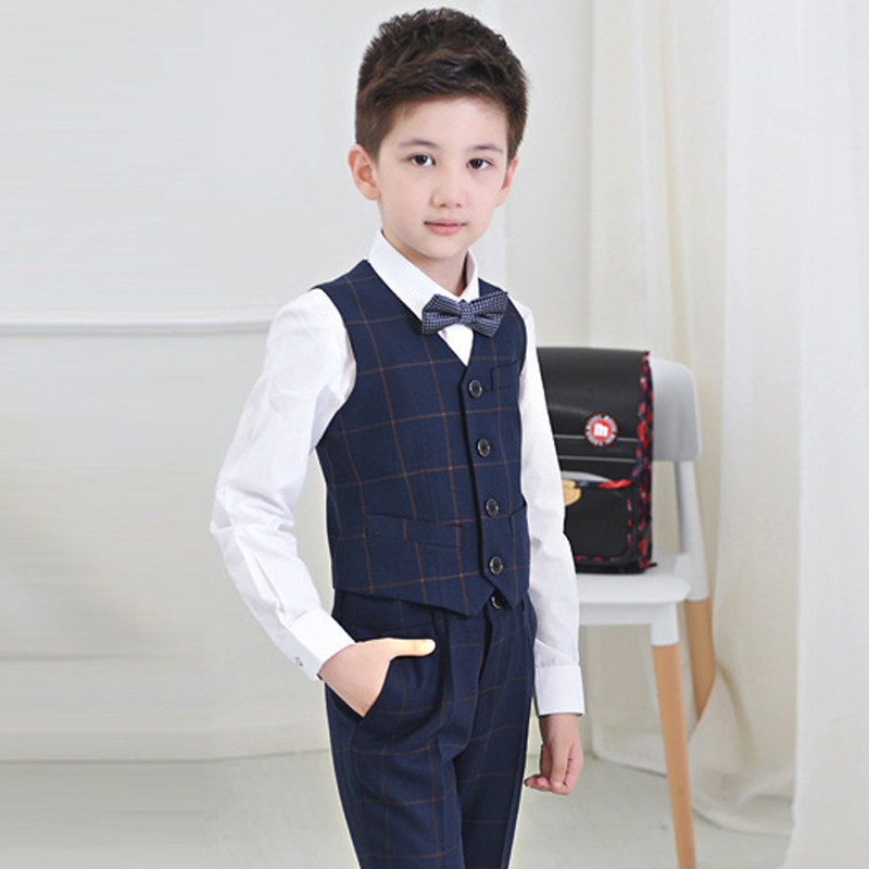 男童西装马甲帅气黑色藏青红色儿童小男孩格子马甲