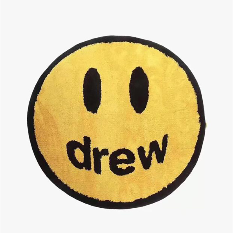 drew笑脸潮牌限定快闪地毯圆形字体黄色house地垫