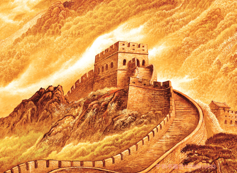 人民大会堂金色万里长城山水画办公室客厅国画挂画书画国画