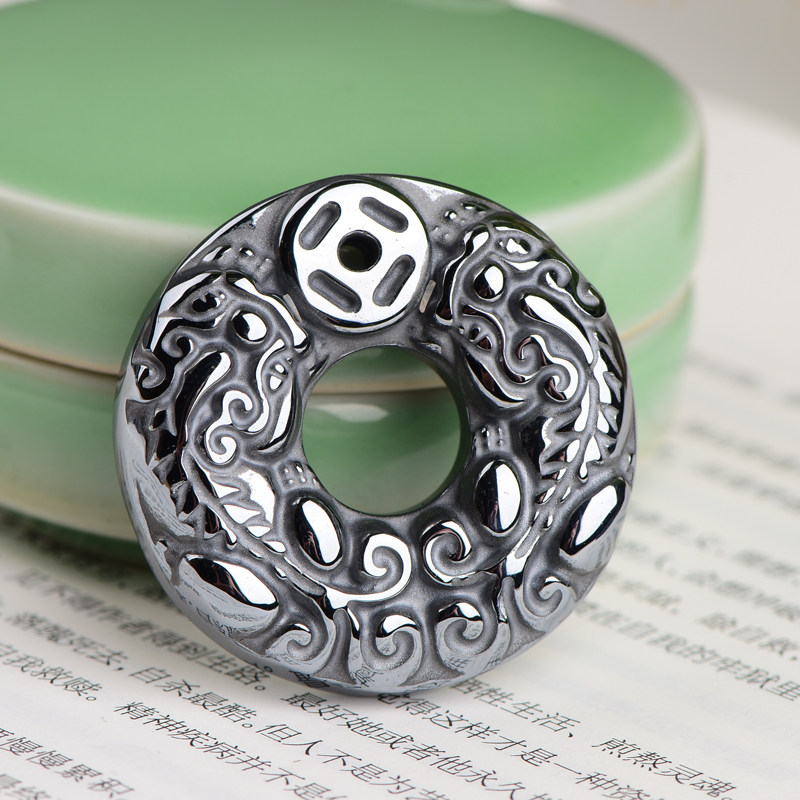 日本台湾赫兹养生能量石双貔貅吊坠护心项坠