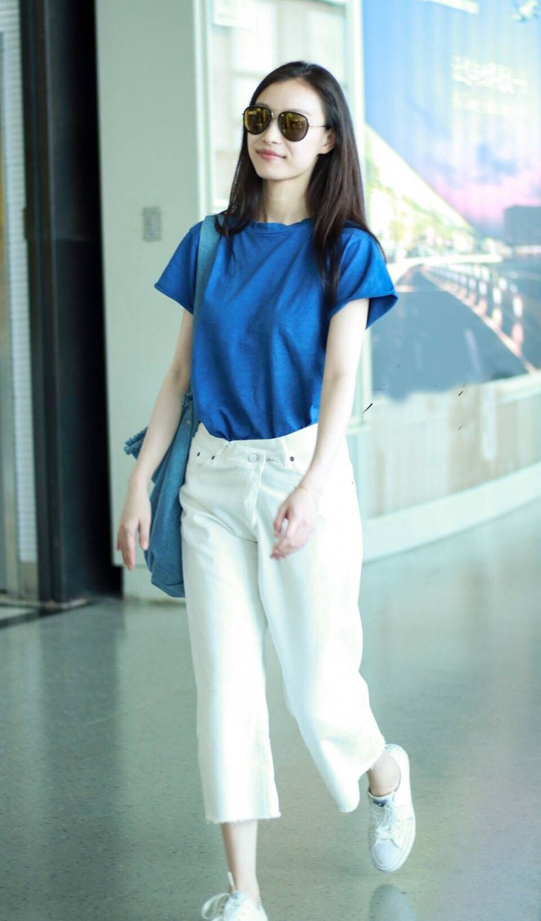 倪妮同款白色阔腿牛仔裤2020夏季新款高腰学生时尚套装