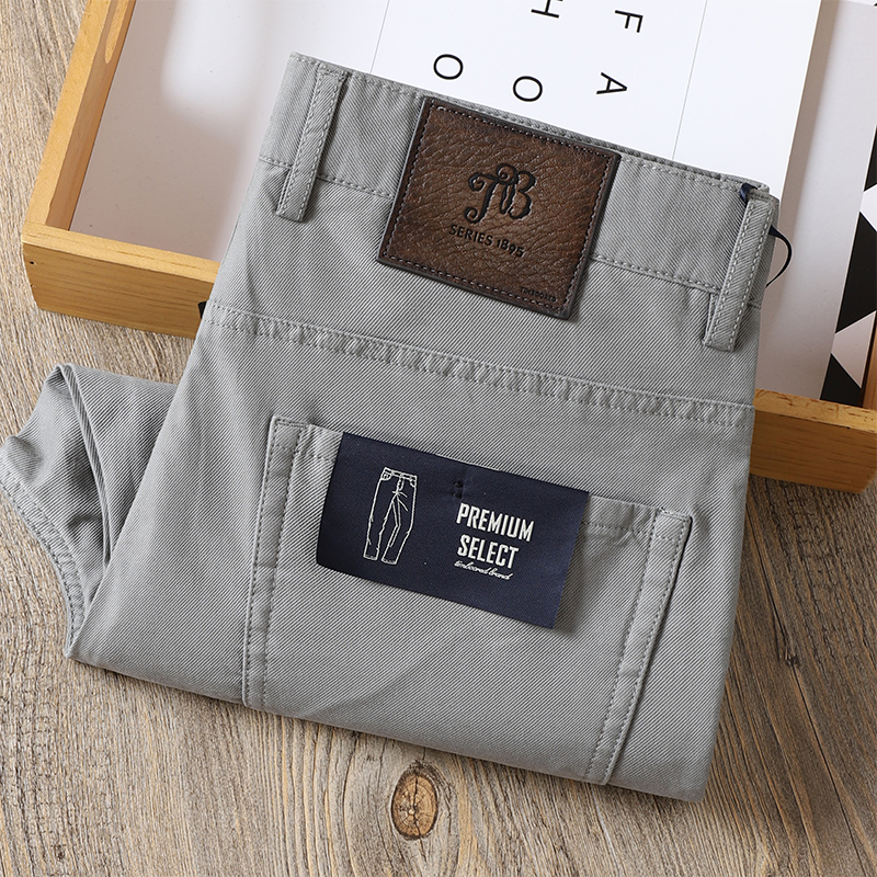 欧洲站夏季进口莫代尔棉柔软微弹灰色五袋牛仔款修身直筒休闲裤男