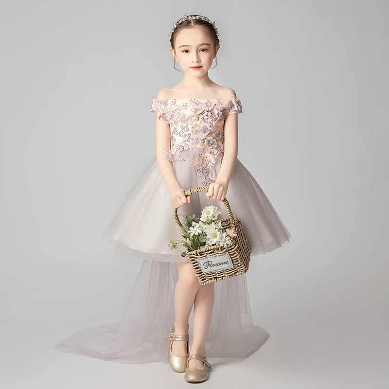 女童礼服裙儿童高端走秀拖尾花童婚纱公主裙主持人钢琴演出服洋气