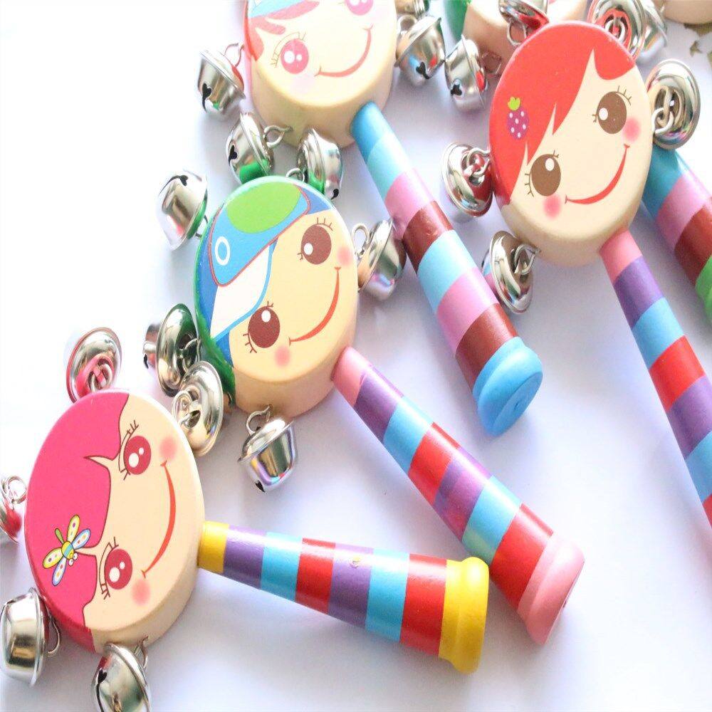 婴幼儿木制卡通笑脸手摇铃木质串铃床铃铃铛宝宝摇铃