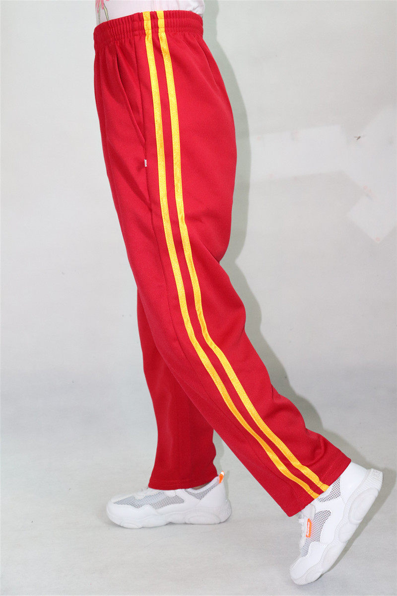 春夏男女薄大红色学生校服裤子小学初中生二道运动长裤