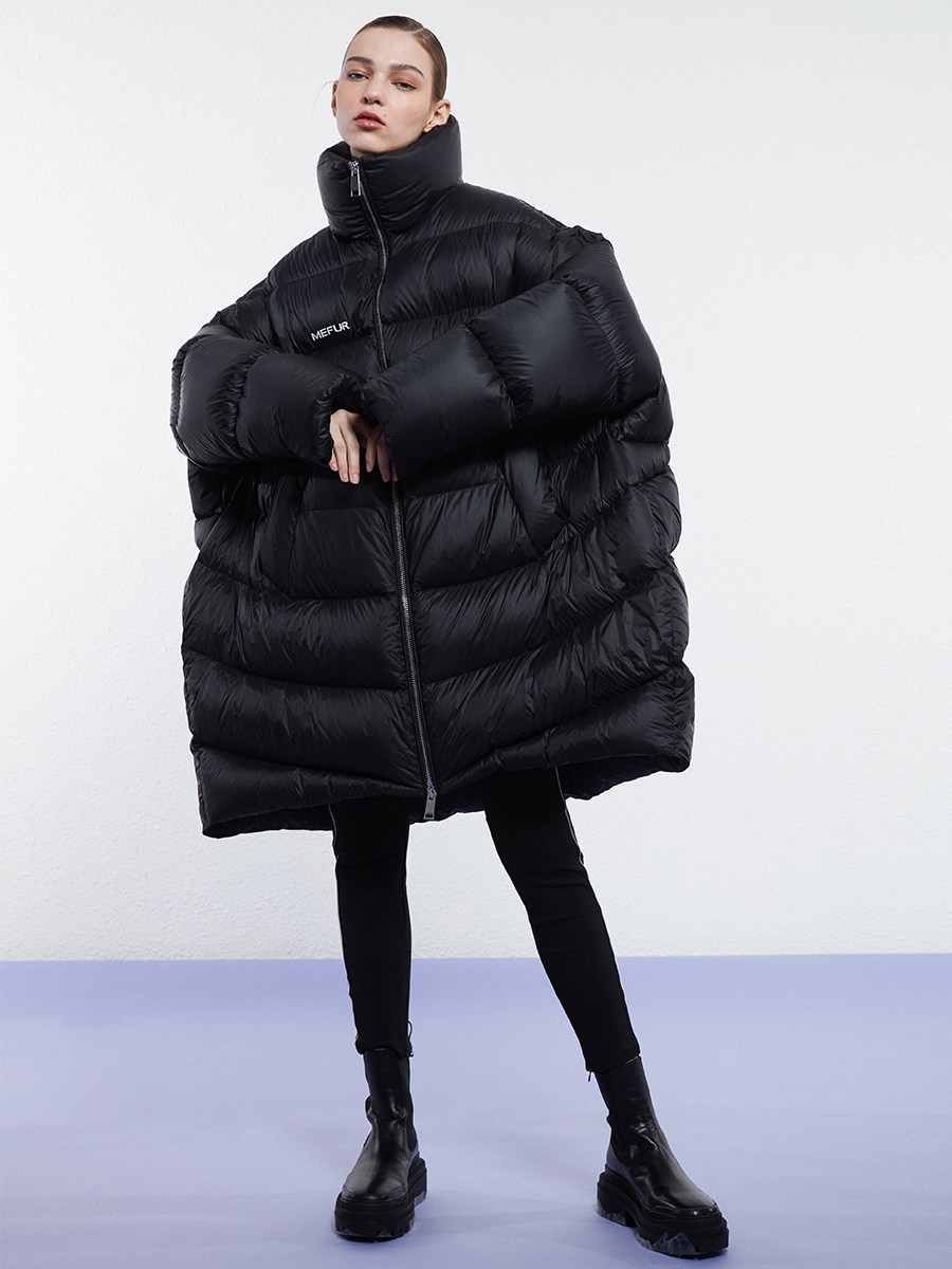 mefur酷盖bi廓形龟背外套百搭宽松中长羽绒服羽绒服
