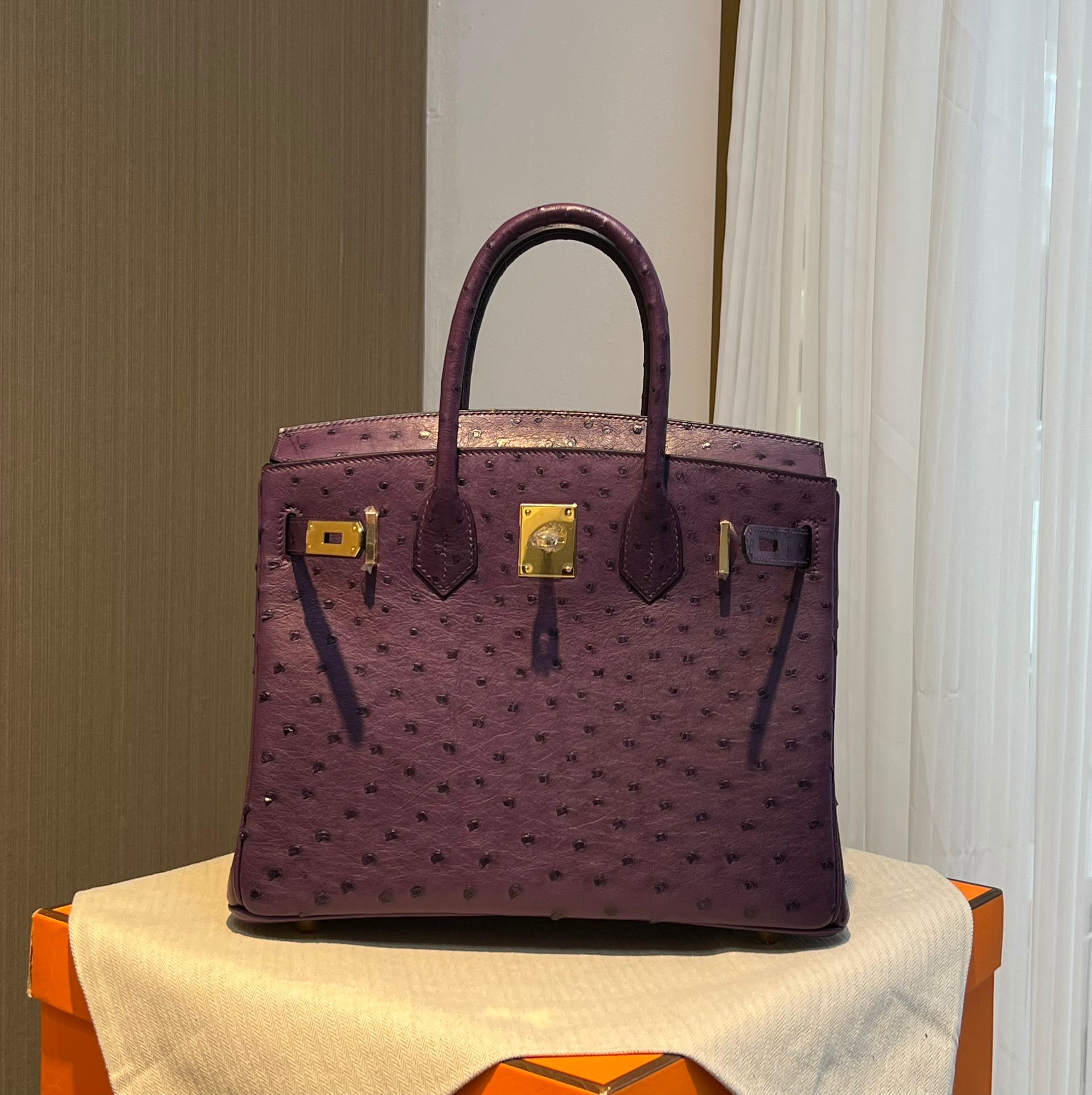 适用于鸵鸟手提包birkin25cm紫金葡萄进口包进口铂金女包通用款女包