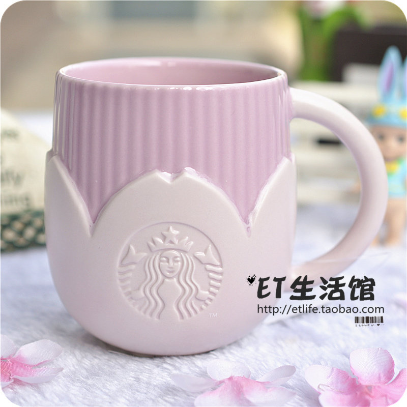 韩国星巴克杯子2020粉色樱花立体花朵渐变女神马克杯