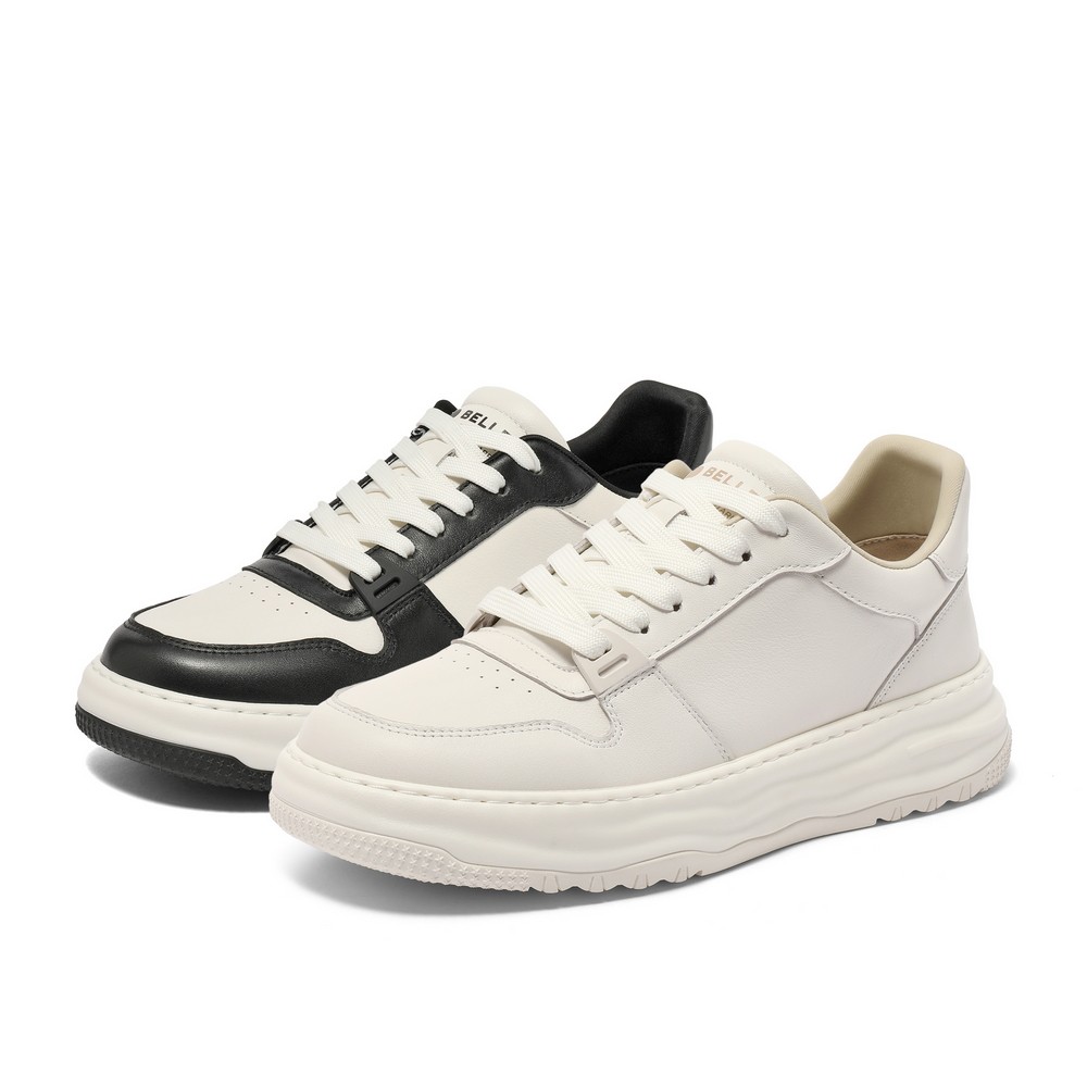百丽厚底小白鞋男款2023秋季新款真皮休闲板鞋休闲板鞋